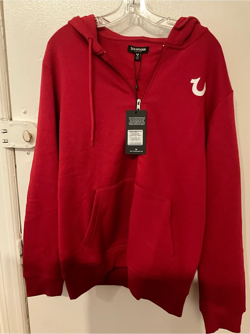 True Religion Men's Red Half-Zip Hooded Sweatshirt